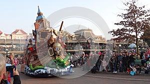 France Paris. March 26, 2015. A pirate ship at the French Disneyland parade. Procession of the pirate ship