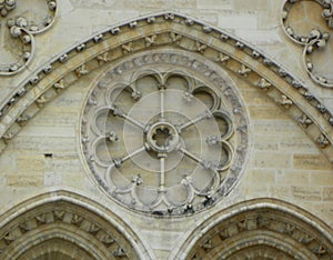 France, Paris, Parvis Notre-Dame - Place Jean-Paul II, Notre-Dame de Paris, part of the architectural design of the facade
