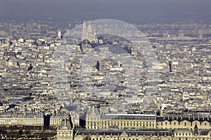 France, Paris; sky city view with Louvre