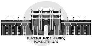 France, Place D'alliance In Nancy, Place Stanislas travel landmark vector illustration