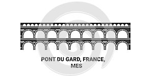 France, Pont Du Gard travel landmark vector illustration