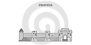 France, Provins Landmark city skyline isolated vector illustration, icons