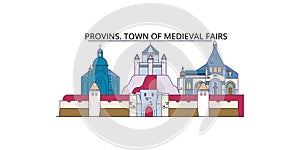 France, Provins tourism landmarks, vector city travel illustration