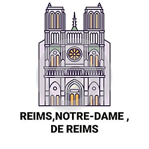 France, Reims,Notredame , De Reims travel landmark vector illustration