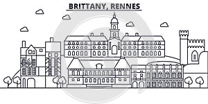 France, Rennes architecture line skyline illustration. Linear vector cityscape with famous landmarks, city sights
