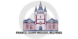 France, Saintriquier, Belfries travel landmark vector illustration