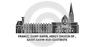 France, Saintsavin, Abbey Church Of , Saintsavinsurgartempe travel landmark vector illustration