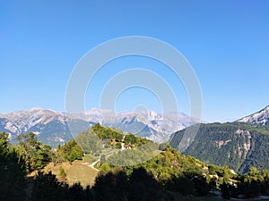 France Savoie Alps Maurienne Saint-Pancrace Les Fontaines in autumn with blue sky photo