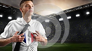 France soccer or football supporter showing flag