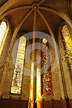 France, stained glass window in the church of Les Mureaux