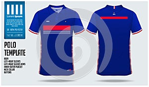 France Team Polo t-shirt sport template design for soccer jersey, football kit or sportwear. Classic collar sport uniform.