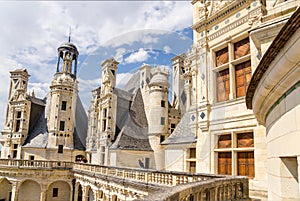 France. Terrace and decorated chimneys at the top of the Chateau de Chambord, 1519 - 1547 years