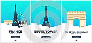 France. Time to travel. Set of Travel posters. Vector flat illustration.