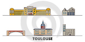 France, Toulouse flat landmarks vector illustration. France, Toulouse line city with famous travel sights, skyline