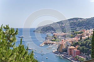 France. Town of Villefranche-sur-Mer and the bay of Villefranche