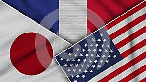 France United States of America Japan Flags Together Fabric Texture Illustration