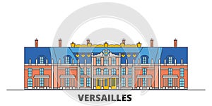 France, Versailles flat landmarks vector illustration. France, Versailles line city with famous travel sights, skyline