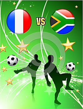 France versus South Africa on Abstract Green Stars Background