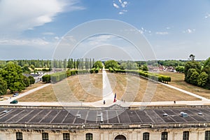 France. View from the Castle of Chambord from the main facade of the adjacent to the castle park