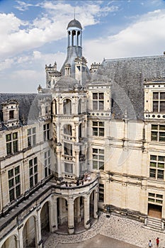 France. View of the courtyard, terrace and spiral staircase in the castle of Chambord, 1519 - 1547 years