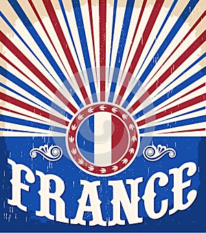 France vintage old poster with french flag colors