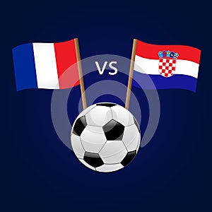 France vs Croatia flags, national team soccer on navy blue background