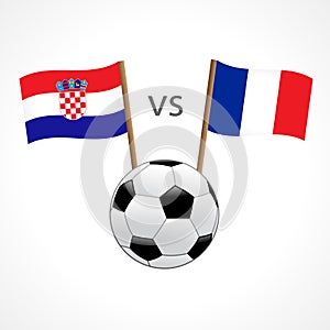 France vs Croatia flags, national team soccer on white background