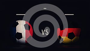 France vs Germany Euro 2020 football matchday announcement. Two soccer balls with country flags, showing match infographic,