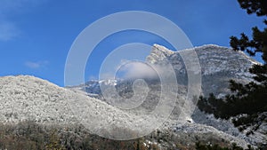 France. Winter landscape, Snow-covered peak in the Chartreuse mountain range