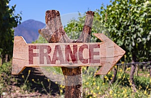 France wooden sign with winery background