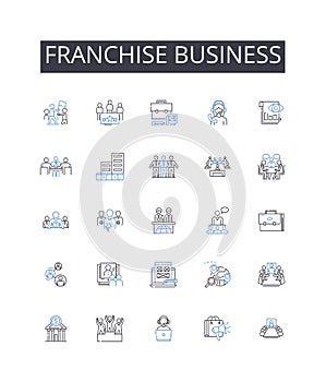 Franchise business line icons collection. Business model, Business opportunity, Chain operation, Company system