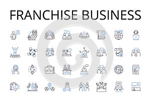 Franchise business line icons collection. Business model, Business opportunity, Chain operation, Company system