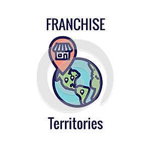 Franchise Icon Set with Home Office, corporate Headquarters and