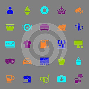 Franchisee business color icons on gray background