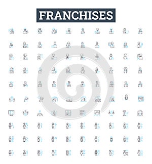 Franchises vector line icons set. Franchises, franchising, franchisors, franchisees, licensing, business, startups