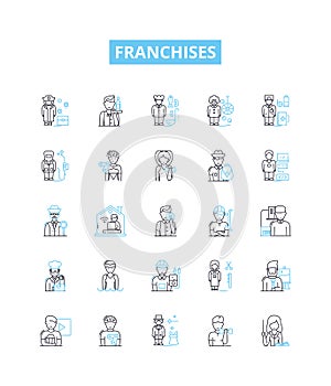 Franchises vector line icons set. Franchises, franchising, franchisors, franchisees, licensing, business, startups