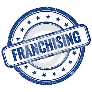 FRANCHISING text on blue grungy round rubber stamp