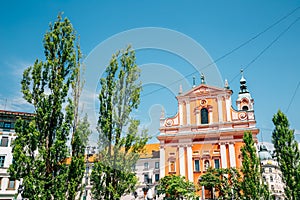 Franciscan Church of the Annunciation on Preseren square in Ljubljana, Slovenia