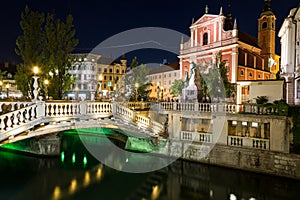 Franciscan Church of the Annunciation and the Triple Bridges in