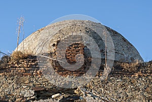 Franciscan convent dome in ruins and abandoned blue sky in horiontal Bien Parada Abadia Extremadura photo