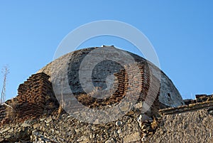 Franciscan convent dome in ruins and blue sky abandoned convent Bien Parada Abadia Extremadura photo