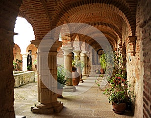 Cloister of the convent of El Palancar in Pedroso de Acim, province of Caceres, Spain photo