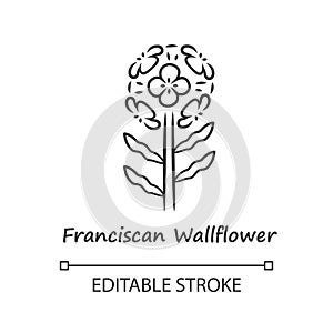 Franciscan wallflower linear icon. Garden flowering plant with name inscription. Erysimum franciscanum inflorescence