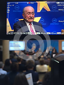 Francisco de la Torre, mayor of the Spanish city of Malaga, during a public event. Image from a cameraman`s screen