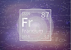 Francium chemical element with first ionization energy, atomic mass and electronegativity values on scientific