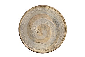 Franco five peseta coin from 1966.