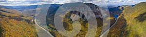 Franconia Notch in fall aerial view, New Hampshire, USA