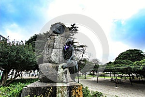 Franga Borges statue at Principe Real garden in Lisbon