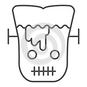 Frank man thin line icon. Scary monster with sliced head. Halloween party vector design concept, outline style pictogram