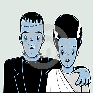 Frankenstein and his bride. Vector illustration